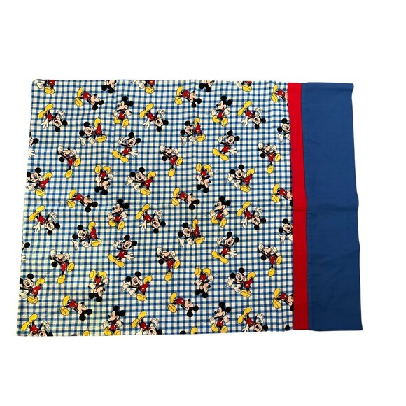 Disney Mickey Mouse Pillowcase Blue & Red Cotton Kids Bedding 28" x 20" - Picture 2 of 2